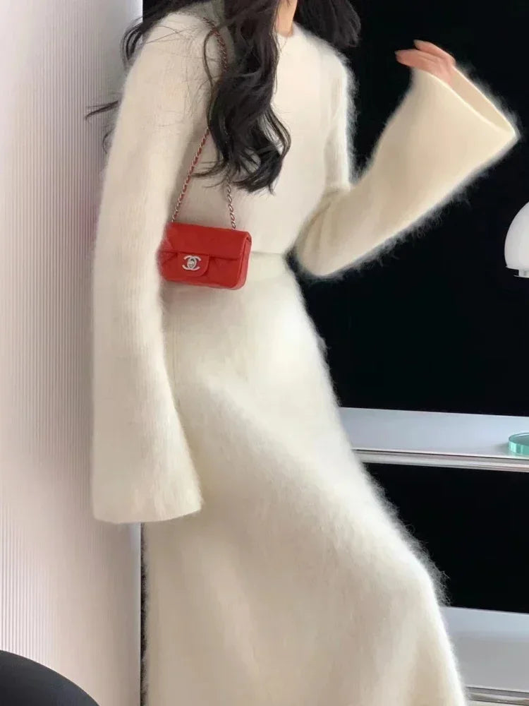 Knitted Pullover Imitation Mink Matching Set