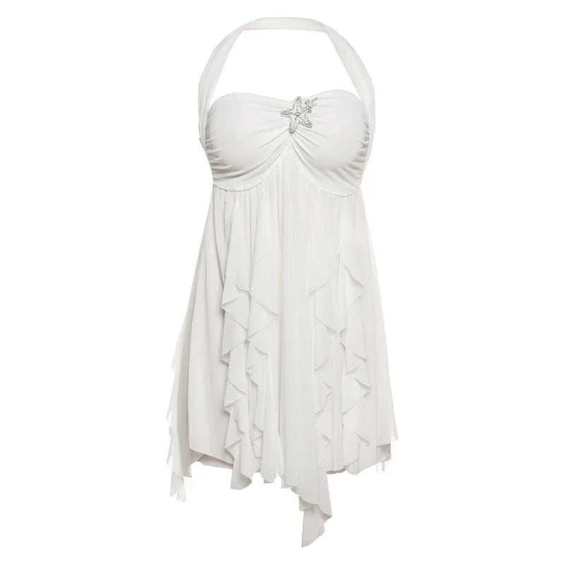 Flower Printed Mesh Strapless Mini Dress