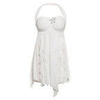 Flower Printed Mesh Strapless Mini Dress