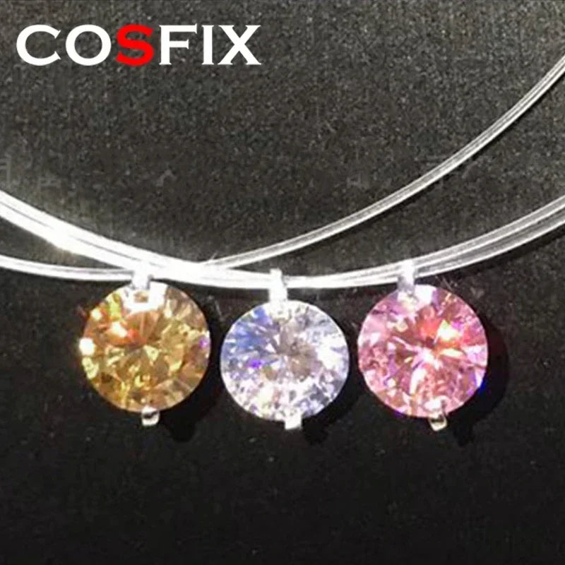 925 Sterling Silver 1ct D VVS1 Diamond with GRA Moissanite Fishing Line Blue Pendant Necklace