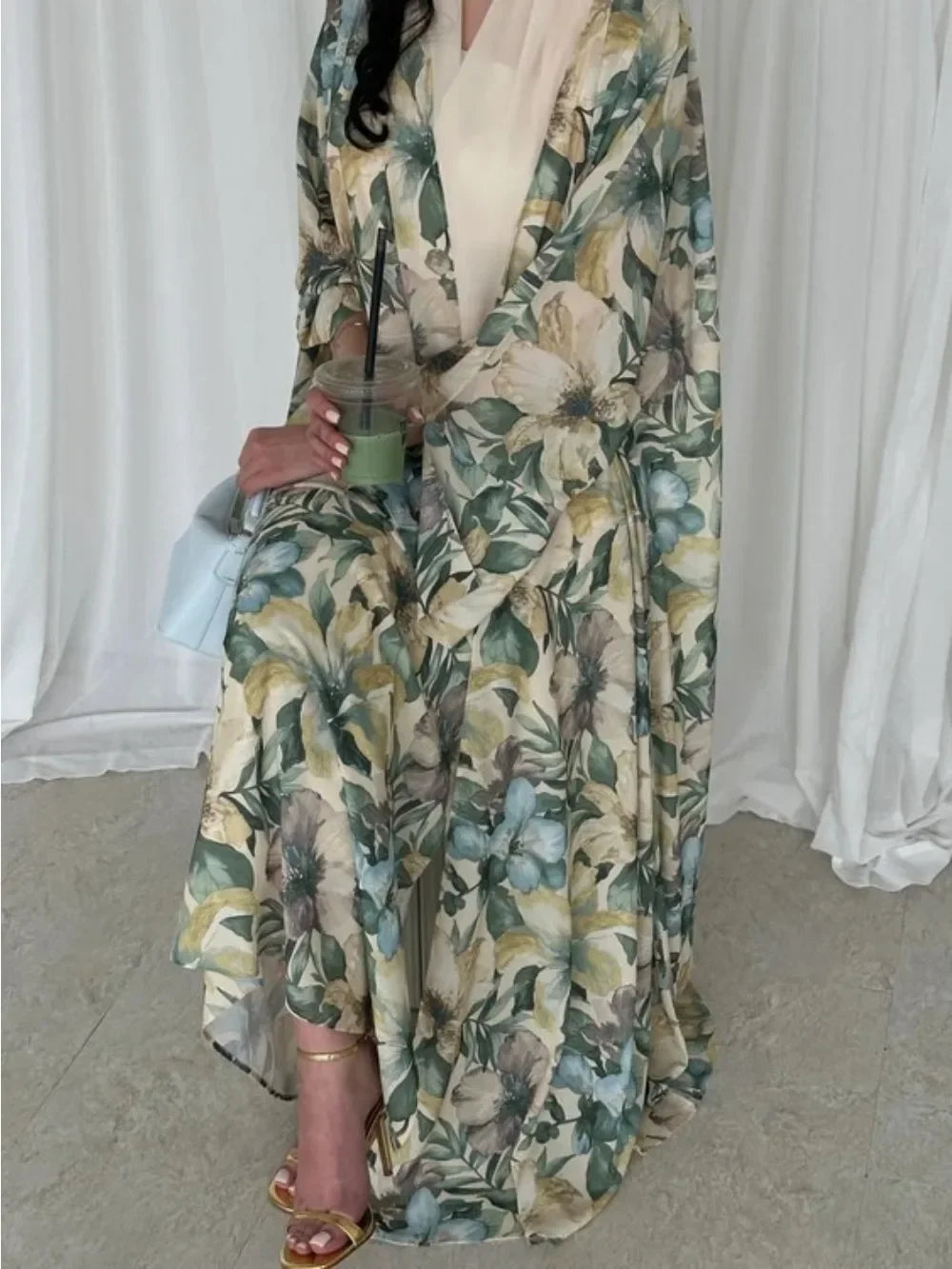 Eid Women Abaya Scarf 2 Piece Set Open Dress Print Muslim Jalabiya Ramadan Vestidos Largos Arab Long Robe Morocco Dubai Kaftan