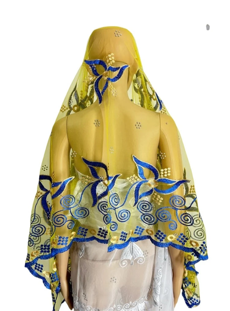 On Sale 2026 New African Net Hijab Scarf for Muslim Women African Dubai Islam Headscarf Embroidery Shawls Voile