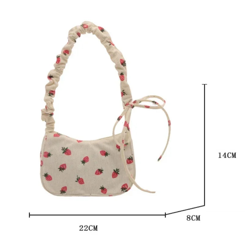 Strawberry Print Half Moon Tote