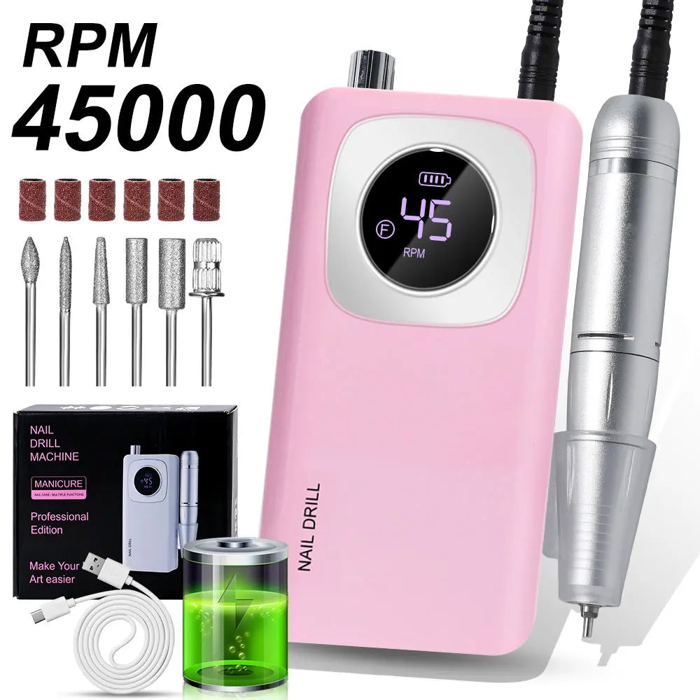 LIMEGIRL V4 45000RPM Electric Portable Nail Drill Machine Rechargeable for Gel Nails Polish Portable Nail File Manicure Tools