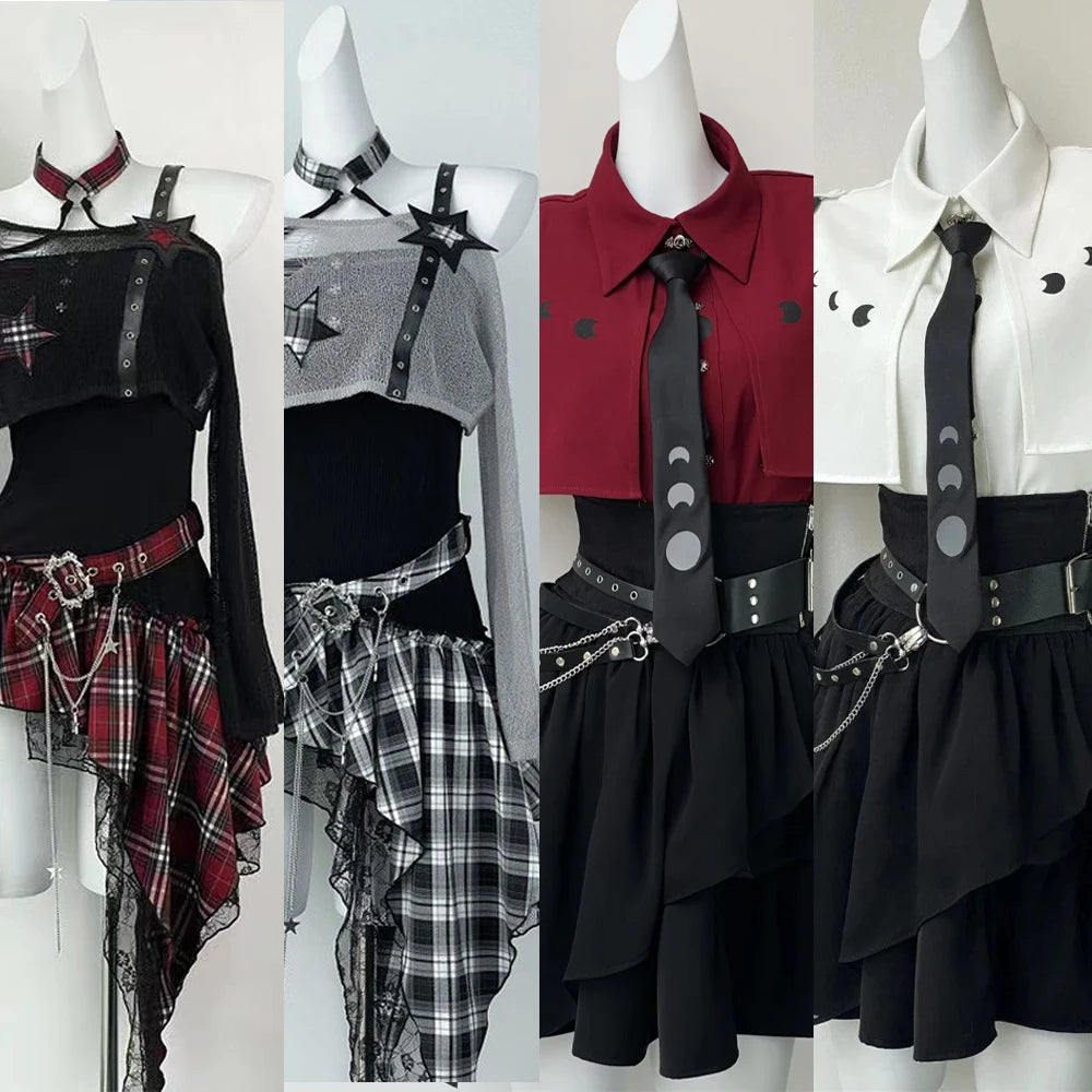 Crop Top Blouse + Black High Waist Retro Skirt Set