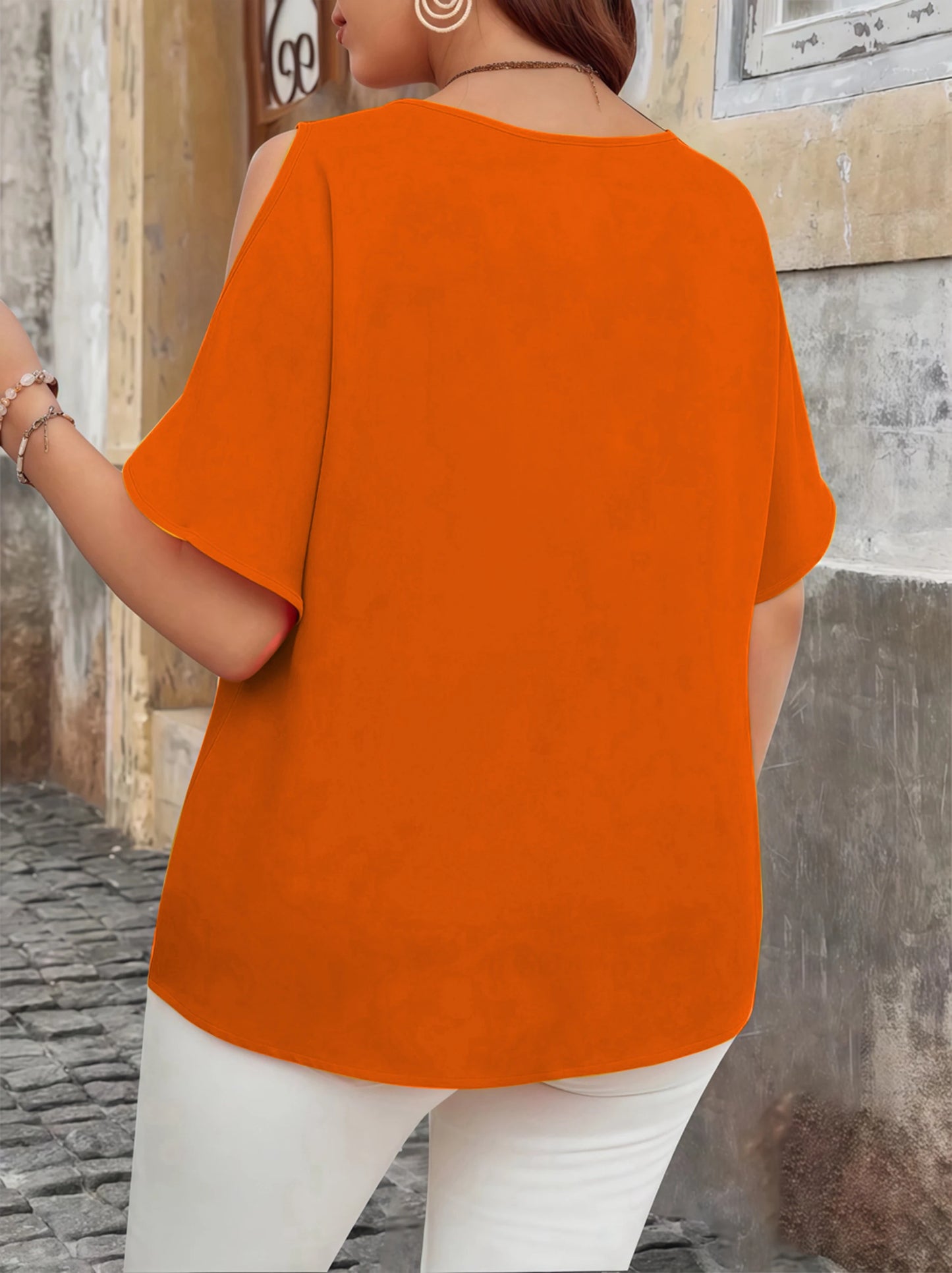 Off-Shoulder Wave V-Neck T-Shirt