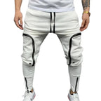 Solid Color Drawstring Casual Multi Zippers Pockets Trousers