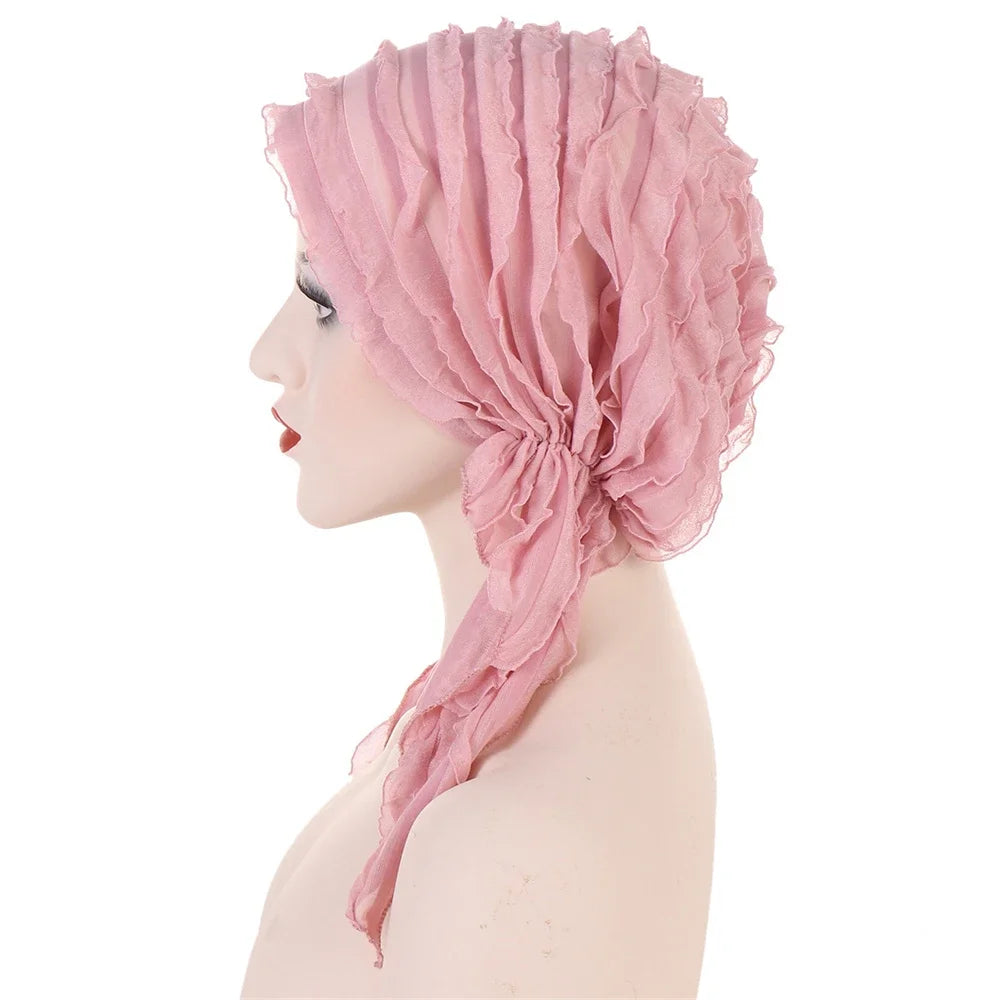 Shiny Glitter Elastic Solid Color Pre-Tied Hijabs Wrap Head Scarf Muslim Turban Bonnet for Women Inner Hat Turbantes Caps Mujer