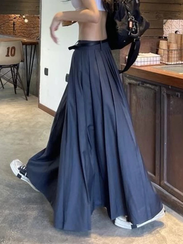 Pleated Solid Maxi Skirt