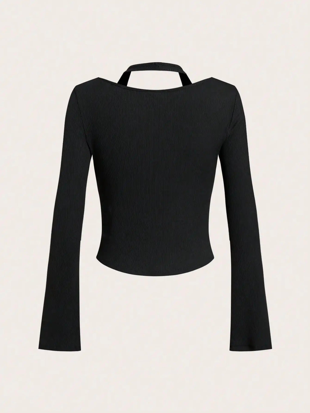 Halter Neck Chain Button Long Sleeve Faux Two-Piece Top