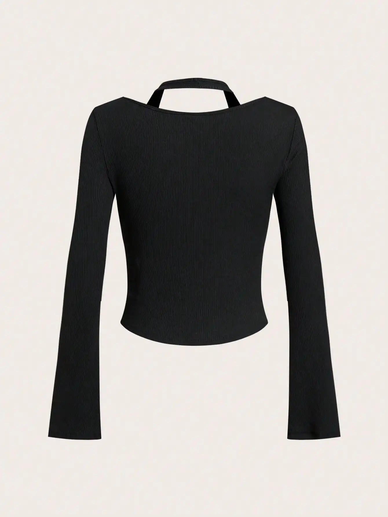 Halter Neck Chain Button Long Sleeve Faux Two-Piece Top