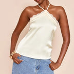Lace Trim Halter Neck Tank Top