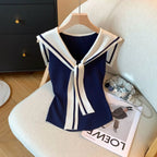 Sailor Collar Contrast Thin Knitted Tank