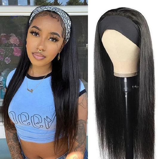 Headband Human Hair Straight Wig