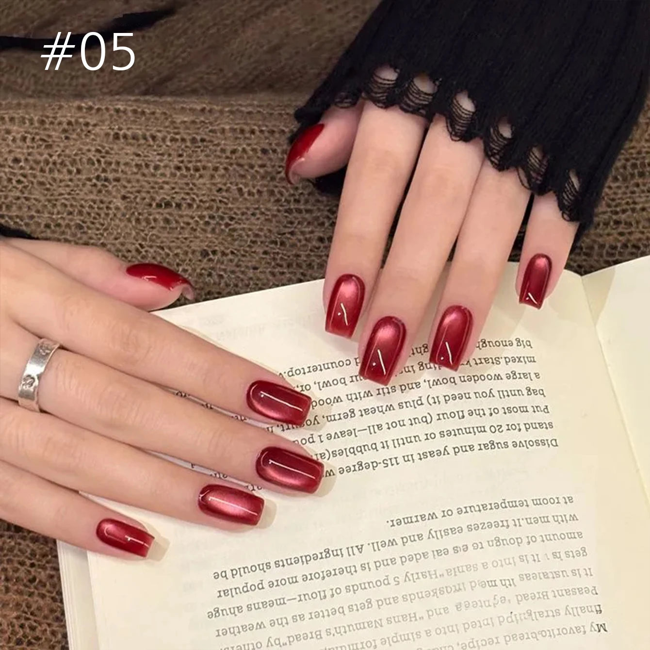 10ML 1-8PCS Red Cat Eye Nail Polish Red Nails 2026 New Cherry Wine Deep Red Glass Bead Magnet Cat Eye Spear Crystal Gel