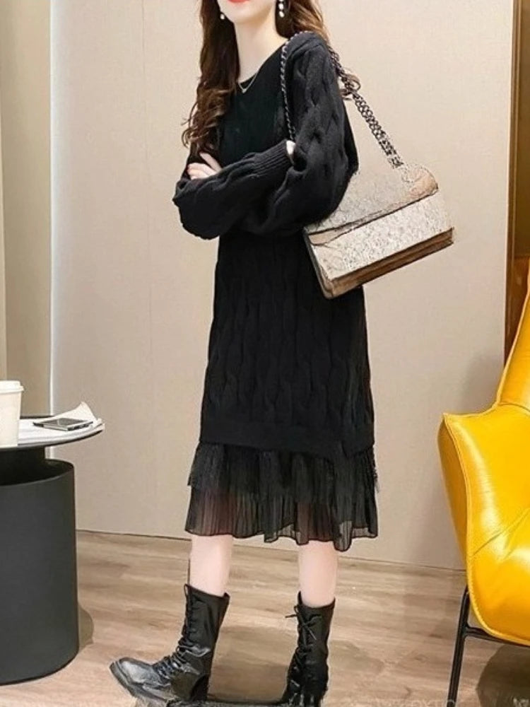 Round Neck Knitted Sweater Dress