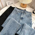 High-Waist Split Hem Slim-Fit Jeans