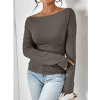 Skew-Neck Long Sleeve T-Shirt