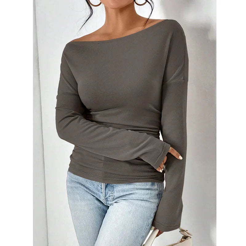 Skew-Neck Long Sleeve T-Shirt