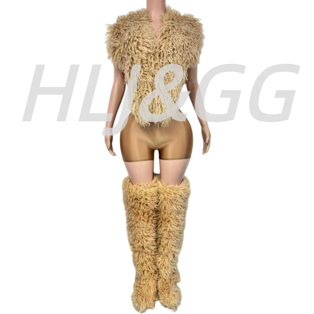 HLJ&GG Fashion Fur Sleeveless Vest Two Piece Set
