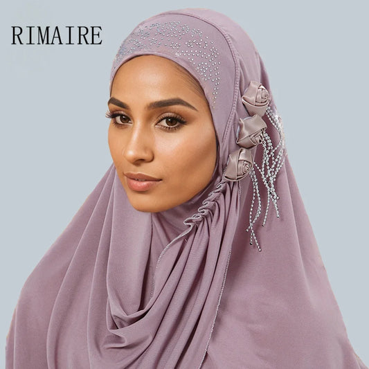 Newest Women's Hijabs with Diamon Floral Fashion Instant Islamic Muslim Turban Headscarf Classic Ladies Scarf Cap Shawls RIMAIRE