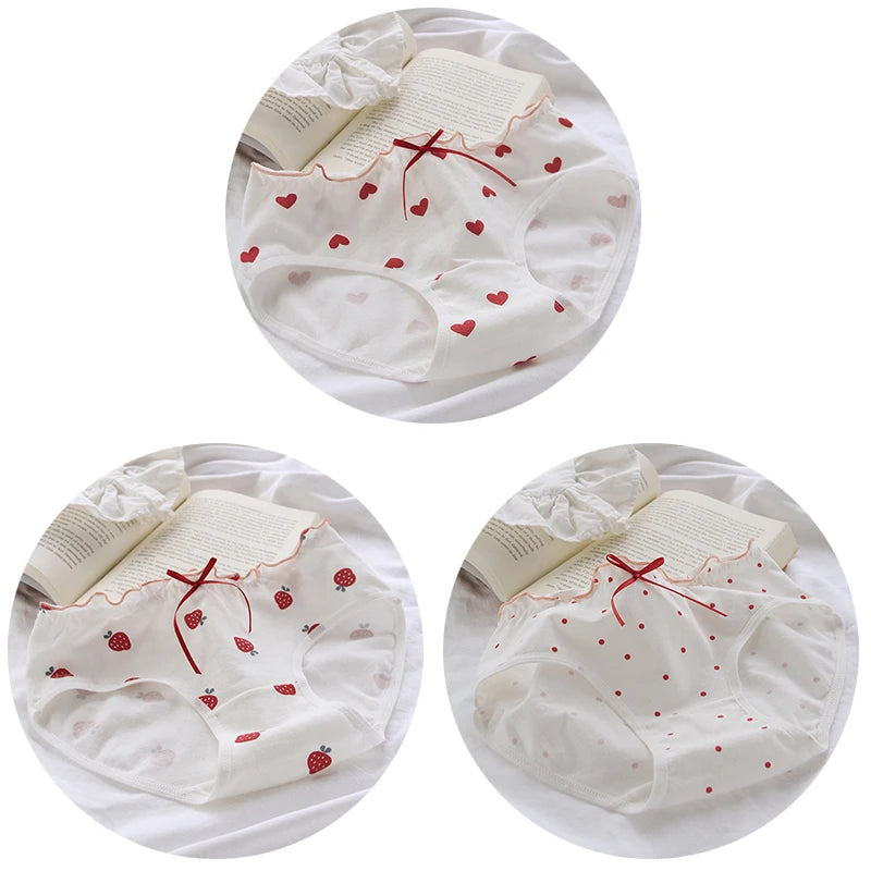 3Pcs/set Sexy Women's Panties Cotton Underpants Seamless Soft Underwear Lovely Sweet Girls Lingerie Bow-knot Mid Waist Briefs