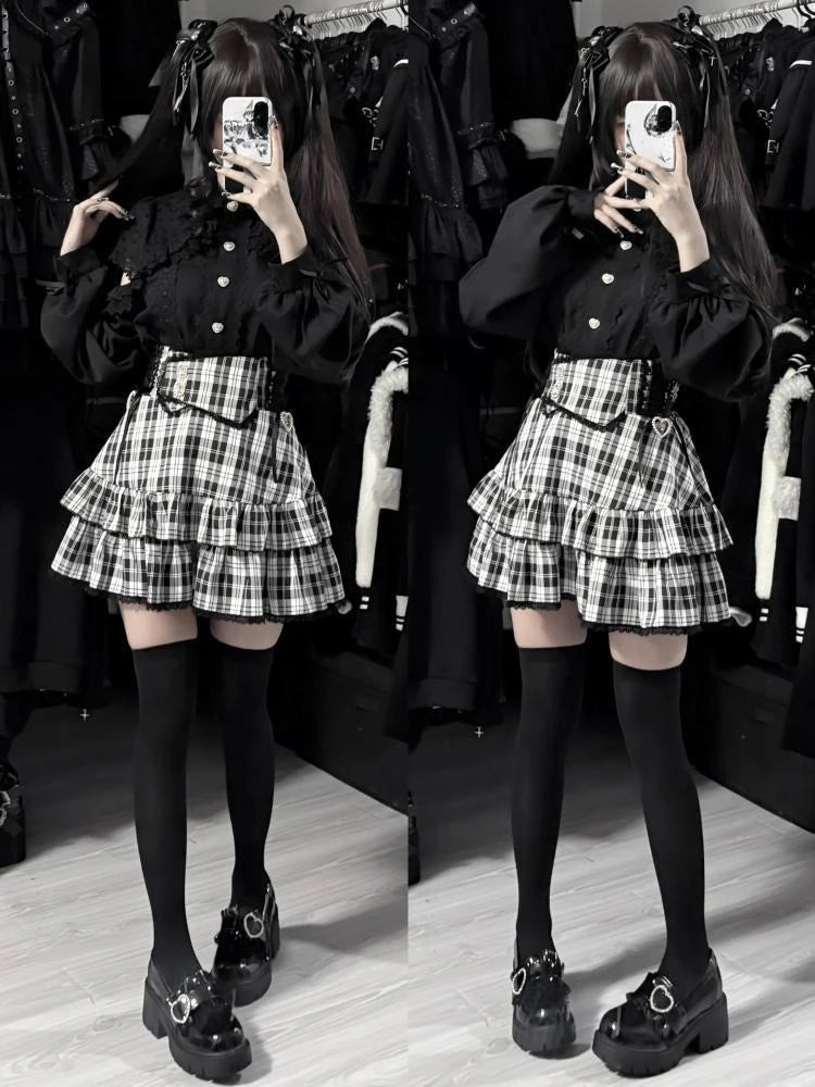 Plaid Cake High Waist Mini Skirt