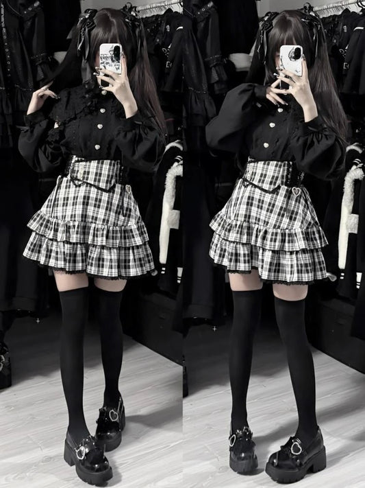 Plaid Cake High Waist Mini Skirt