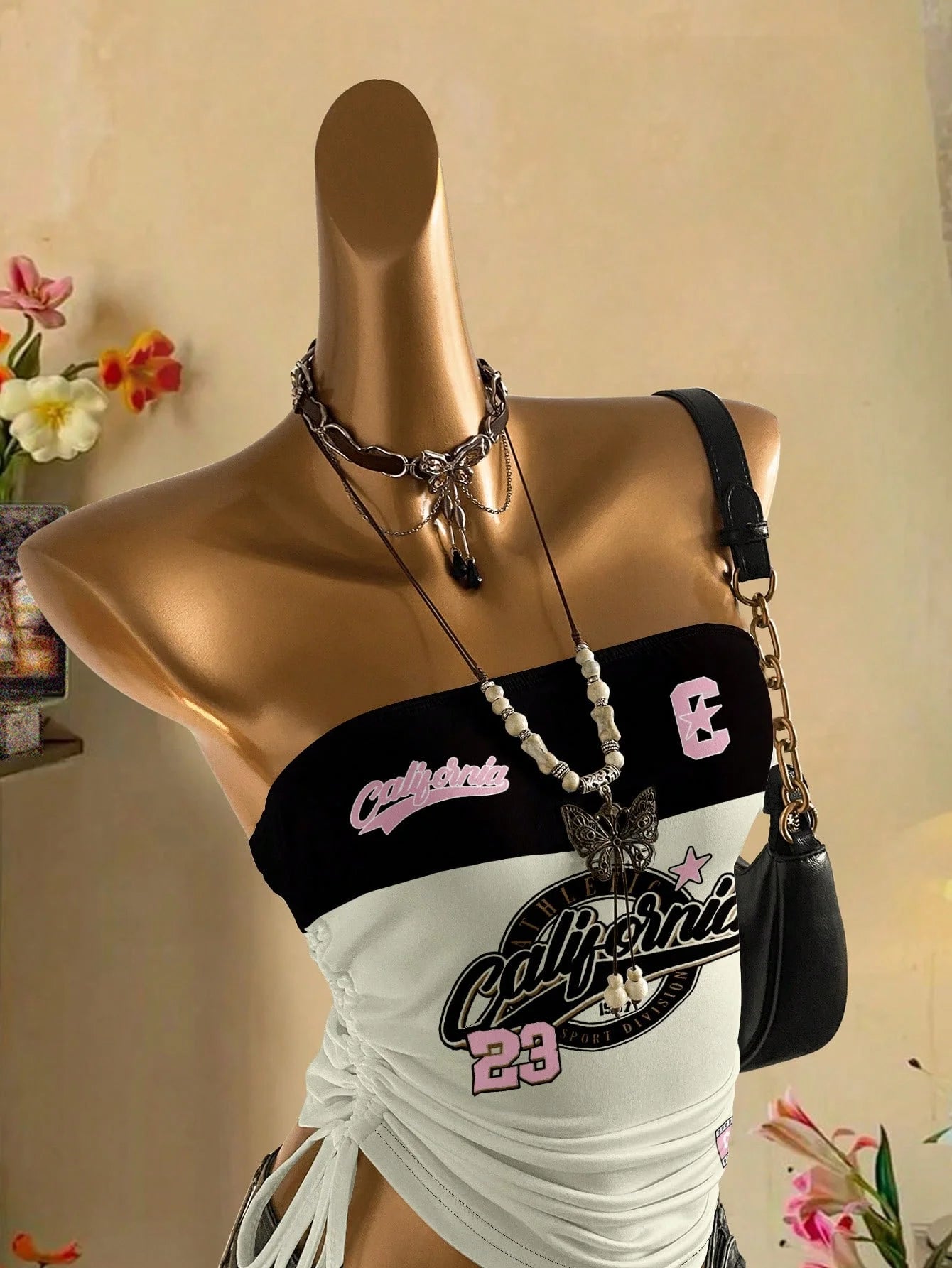 Drawstring Tie Front Cutaway Tapered Tube Top