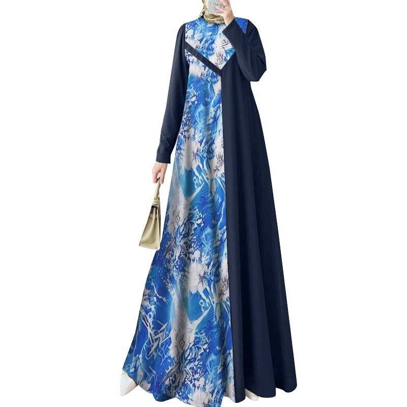 ZANZEA Women Elegant Long Sleeve IsIamic Robe Maxi Vestidos Muslim Patchwork Abaya Dubai Sundress Autumn Floral Printed Dresses
