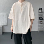 Summer Henry Collar Cotton Linen Tee
