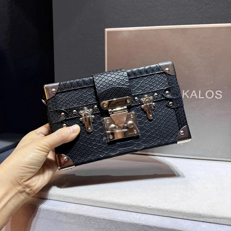 Leather Crocodile Pattern Box Shoulder Crossbody Bag