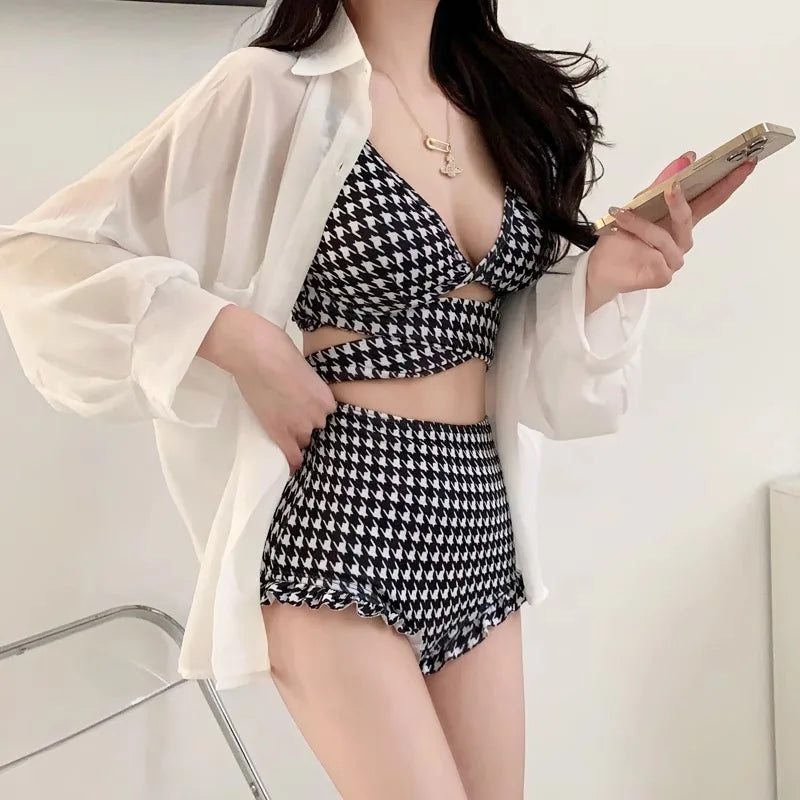High Waist Plaid Bikini
