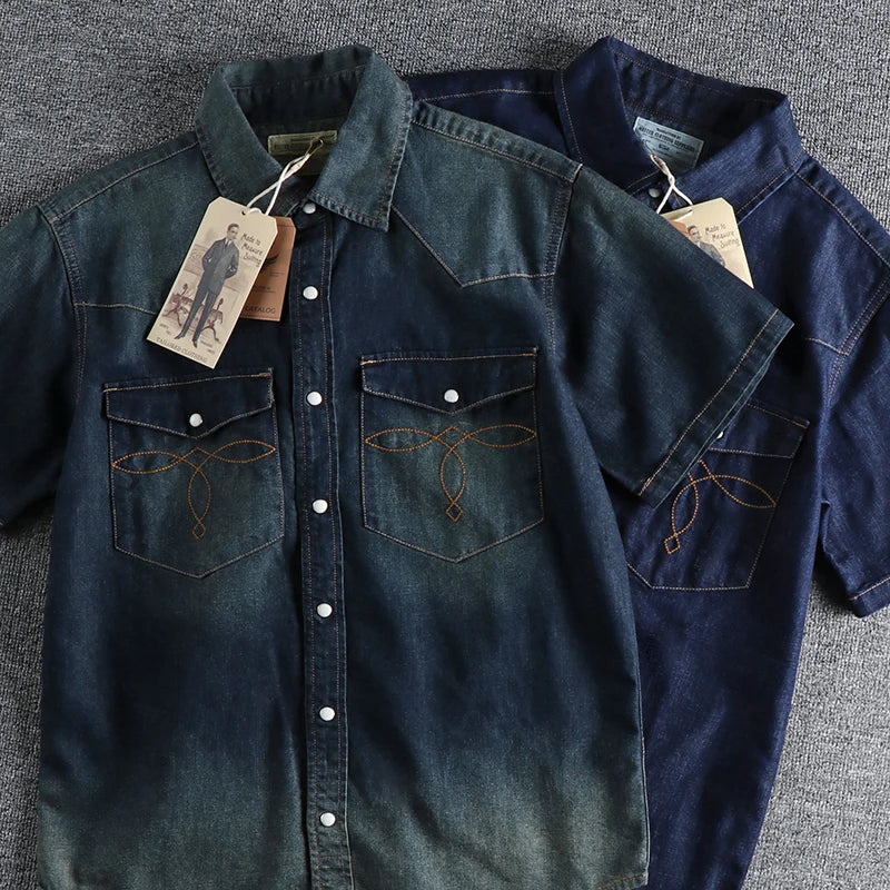 Short Sleeve Lapel Denim Cargo Shirt