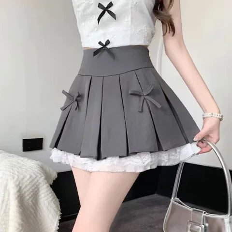 Knot Pleated High Waist Skirt