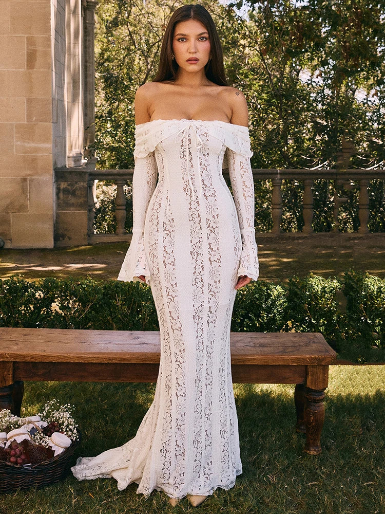 Floral Lace Off-shoulder Maxi Dress