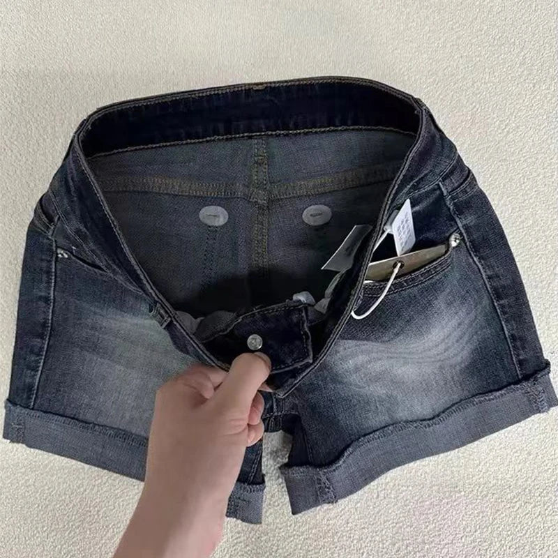 Roll Up Hem Deep Blue Denim Shorts
