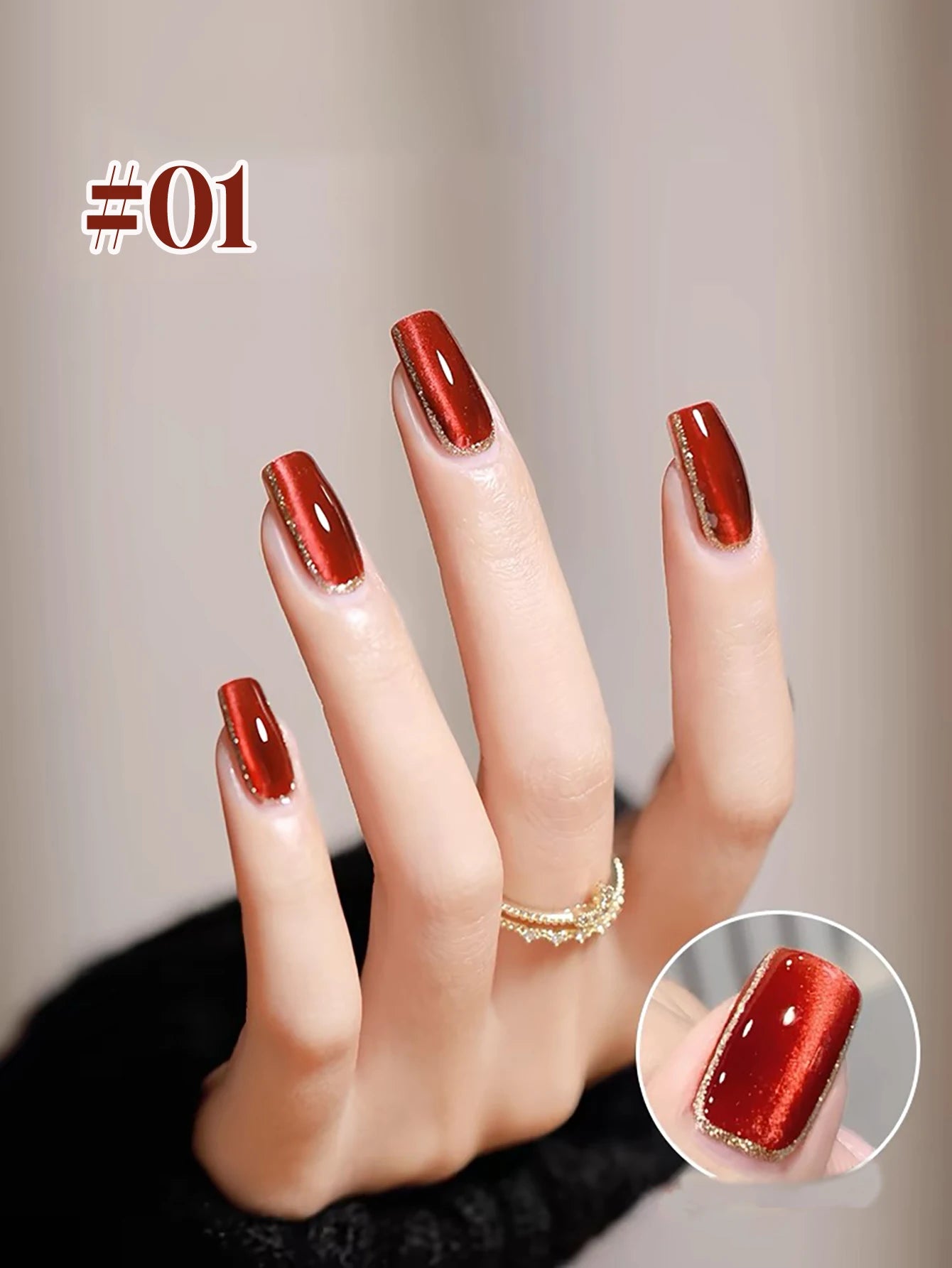 10ML 1-8PCS Red Cat Eye Nail Polish Red Nails 2026 New Cherry Wine Deep Red Glass Bead Magnet Cat Eye Spear Crystal Gel