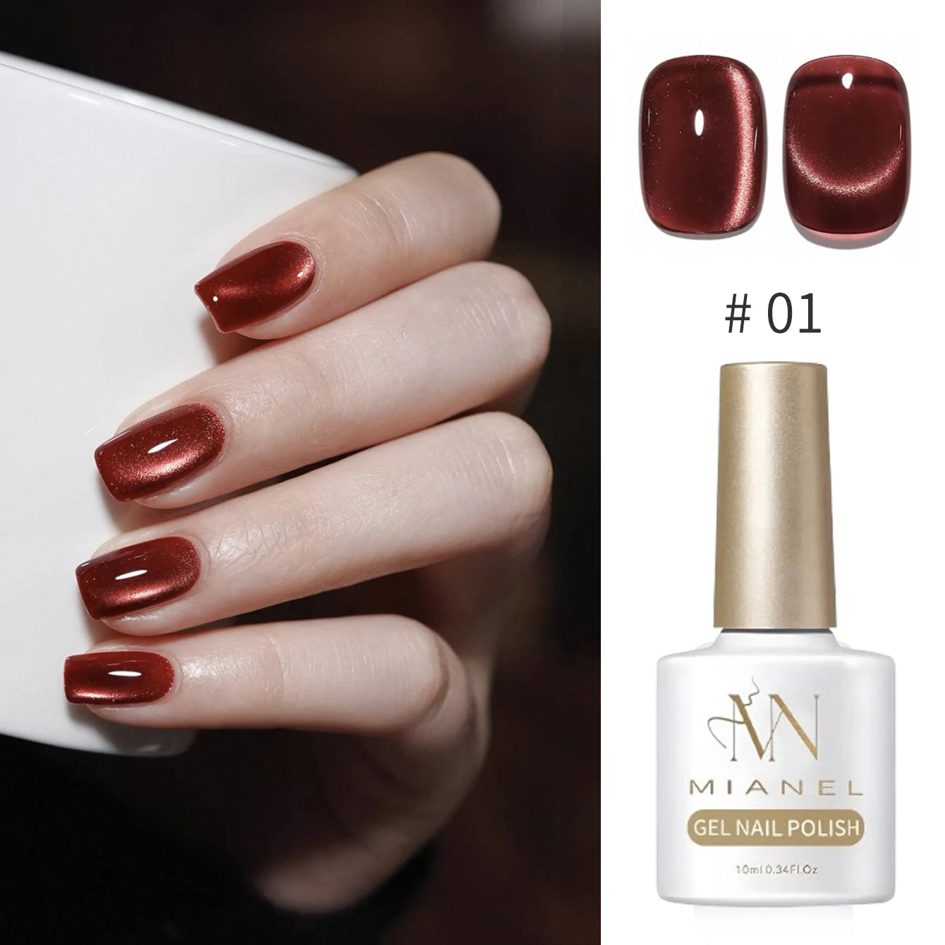 10ML 1-8PCS Red Cat Eye Nail Polish Red Nails 2026 New Cherry Wine Deep Red Glass Bead Magnet Cat Eye Spear Crystal Gel