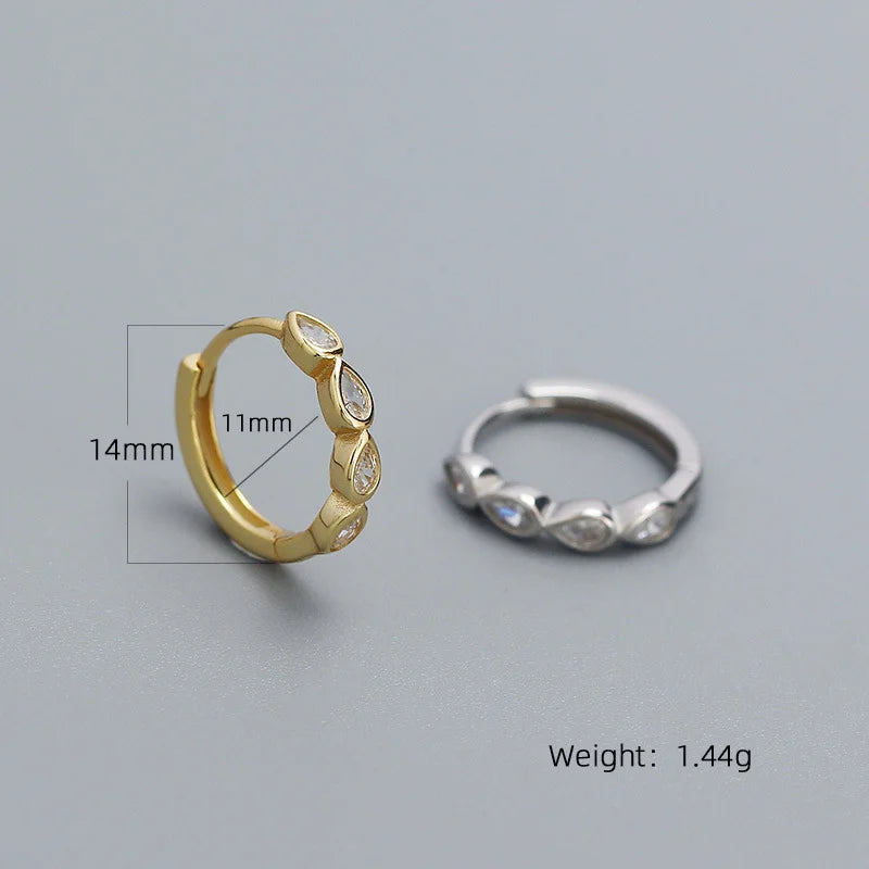 925 Sterling Silver Fashion Simple Drop Row Zircon Ear Buckle
