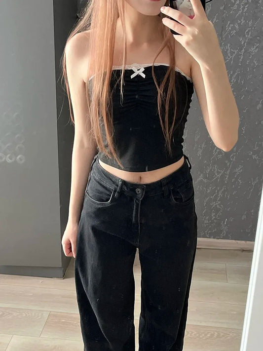 Contrast Bow Stitched Tube Top