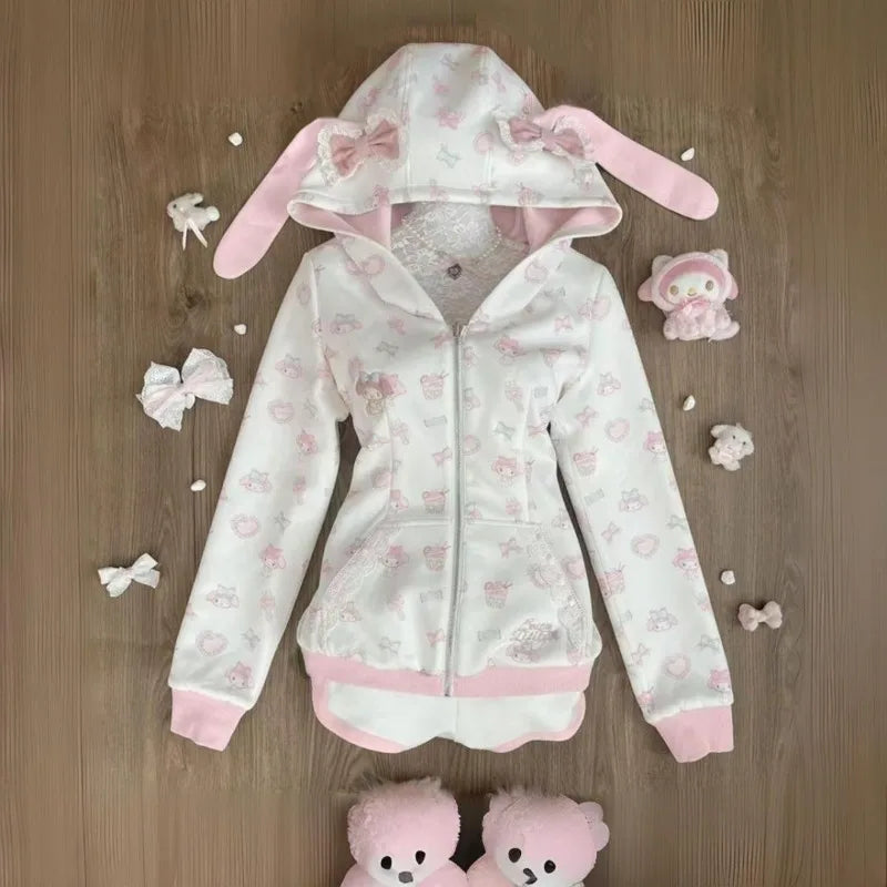 Cartoon Rabbit Print Hoodie