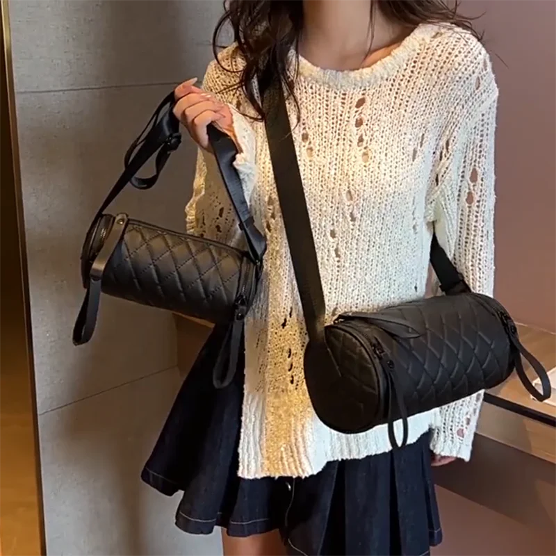 Diamond-Quilted Cylinder Bag