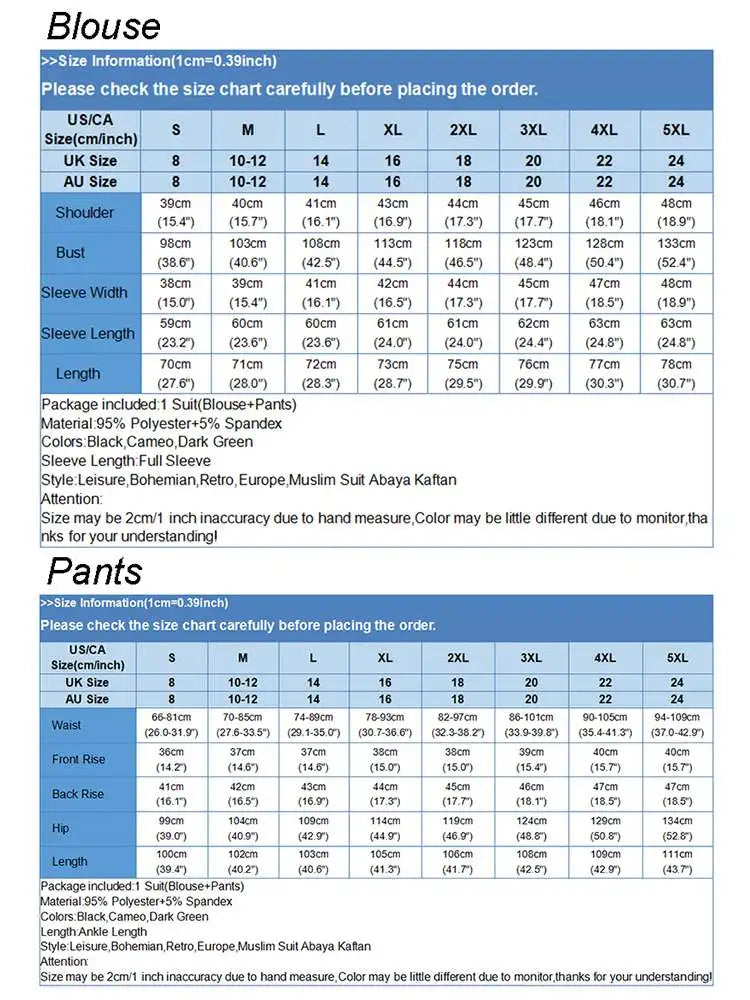 2024 ZANZEA Women Long Sleeve Blouse Pant Suits Fashion Abaya Hijab Tracksuits IsIamic Clothing 2PCS Vintage Autumn Muslim Sets