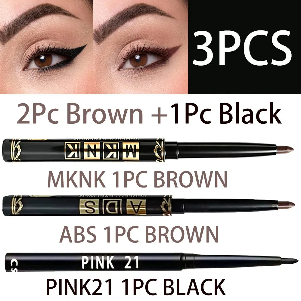 3Pcs Automatic Retractable Eyeliner Gel Pen Smooth Application High-Pigment Matte Waterproof Lasting Under Eye Glue Makeup