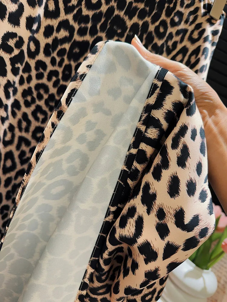 Leopard Print Elastic Waist Long Skirt
