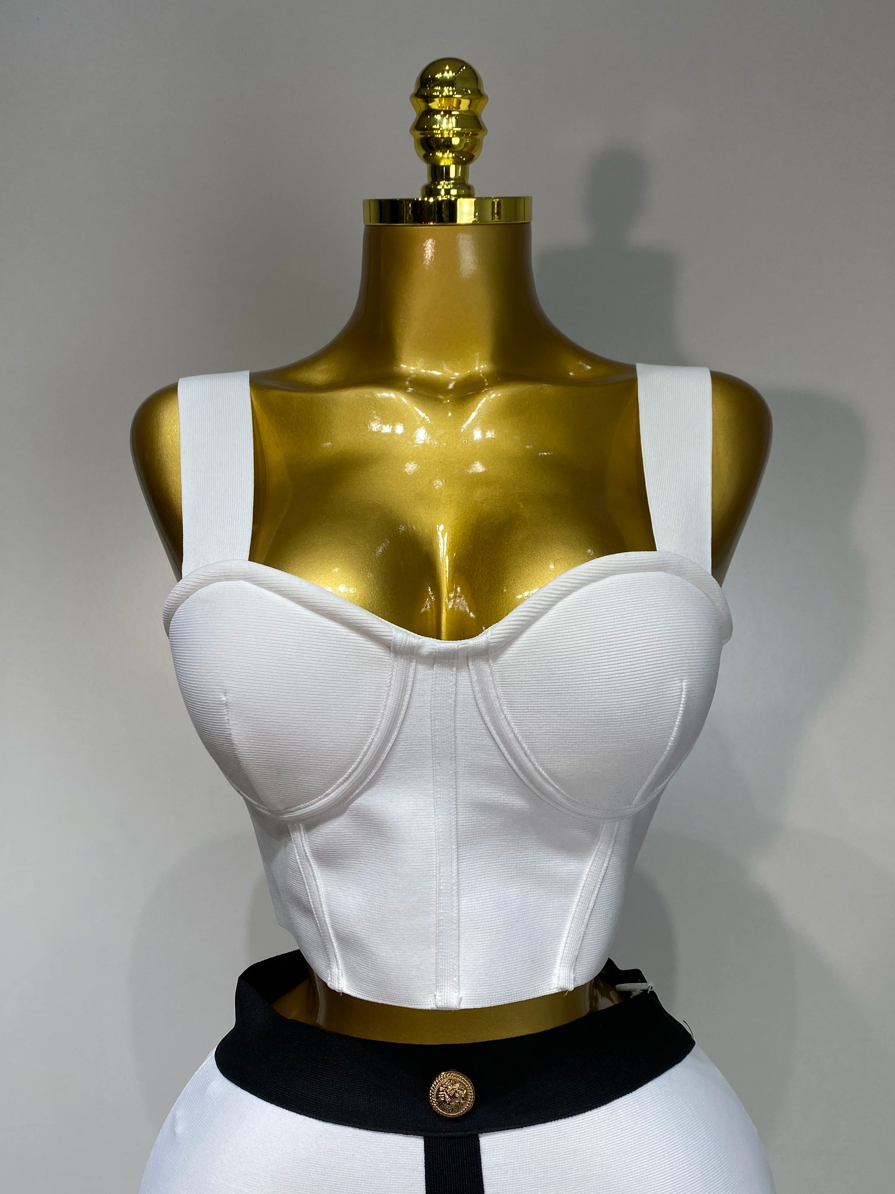 Button Patchwork Bodycon Bandage Two Piece Set