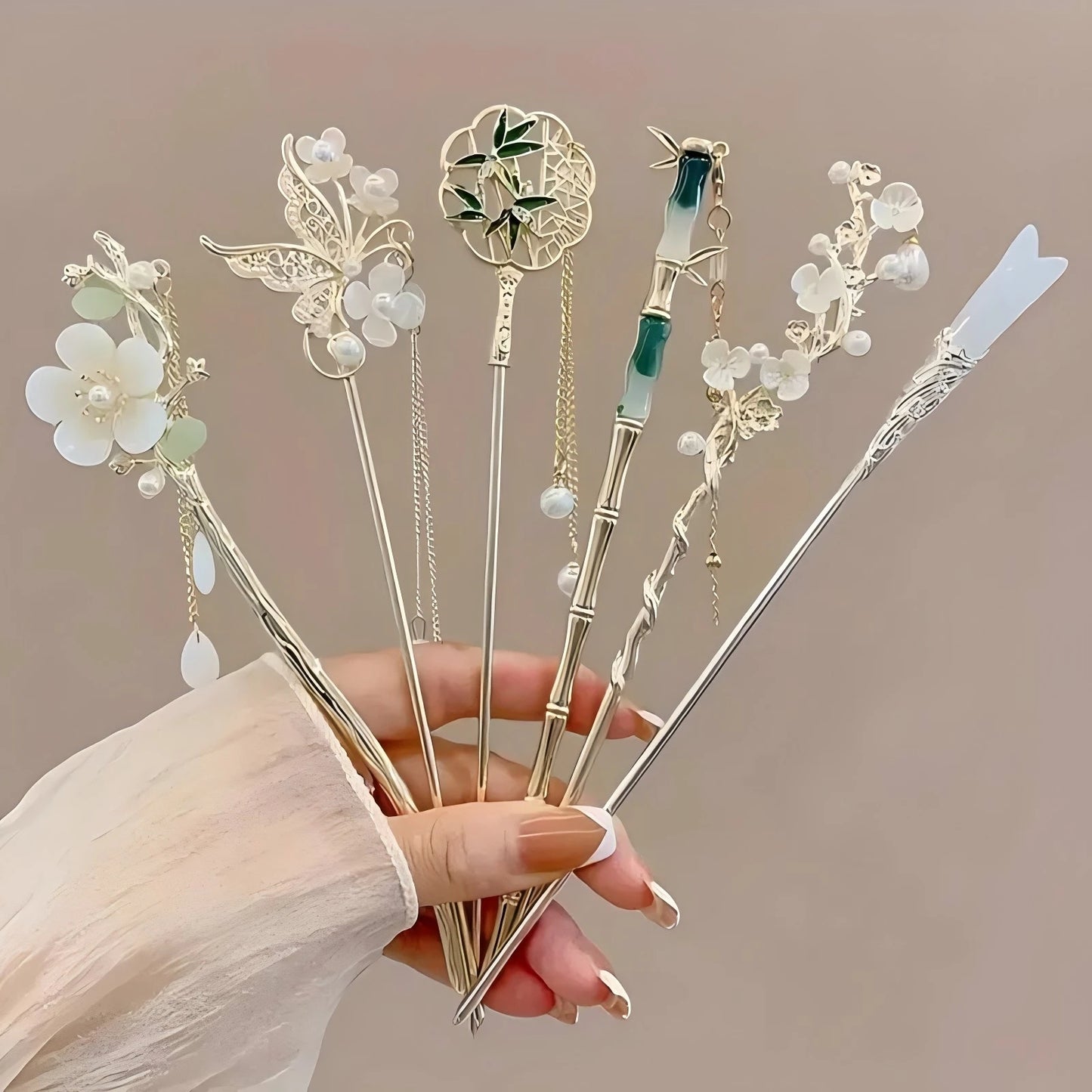 1/6pcs Elegant Chinese Style Tassel Hair Stick