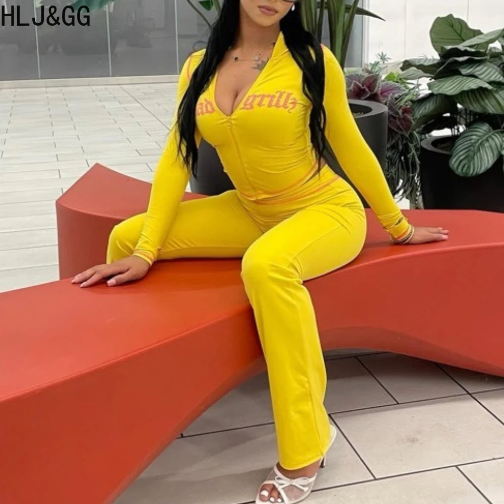 HLJ&GG Letter Print Hooded Two Piece Set