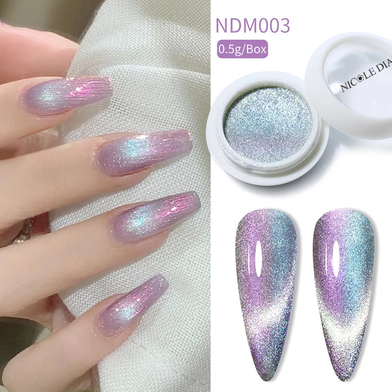 Water Light Purple Cat Magnetic Nail Powder Glitter Cat Magnet Effect Metallic Nail Pigment Dust Nail Art Supplies Decoration